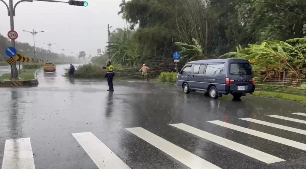 排除交通障礙｜鳳林警排除颱風海葵造成的路樹倒塌