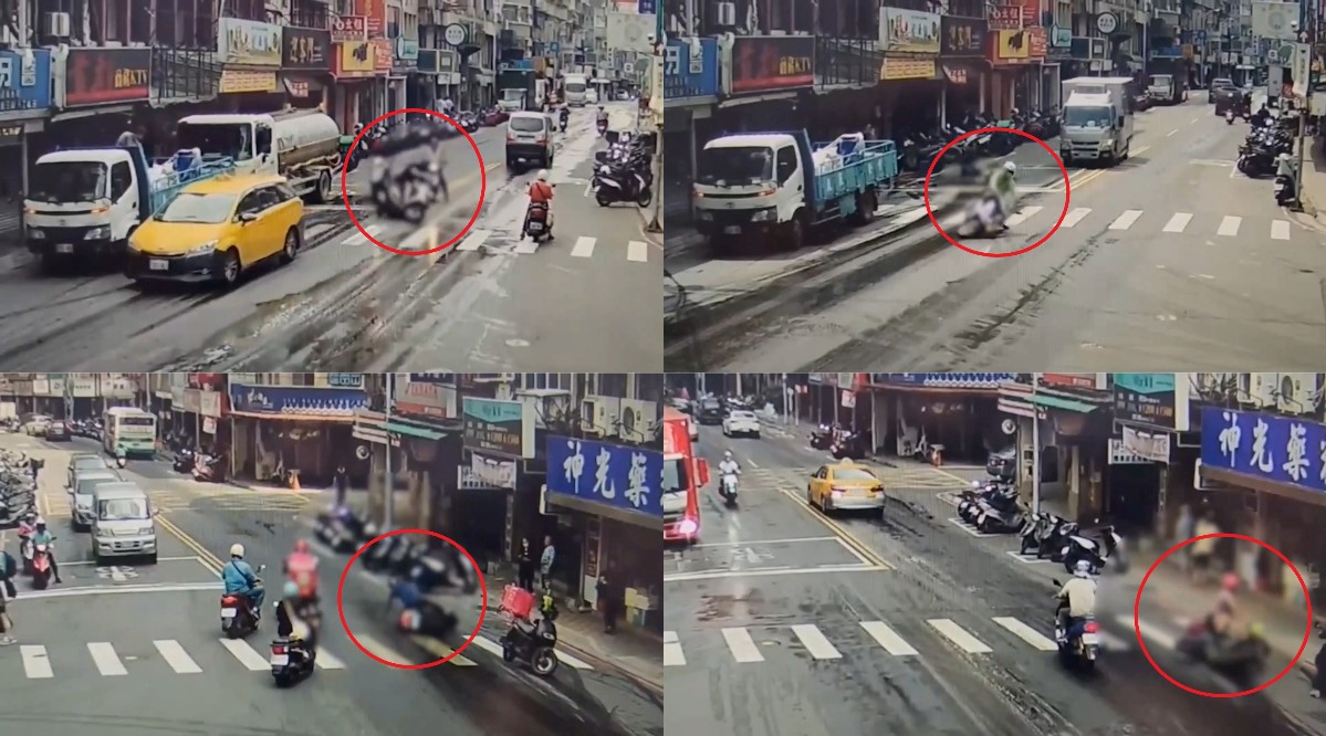 小貨車潤滑油桶傾倒滲漏路面 波及4路過騎士滑倒慘摔 53 316 | f-35 交通事故, 摔車, 新北市, 明志路, 泰山區 記者爆料網